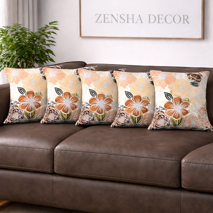 16x16 Floral Cotton Cushion Cover with Insert | Embroidered Botanical Throw Pillow