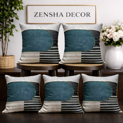 Modern Textured Cotton Cushion Cover with Insert | Handmade Striped Patchwork Throw Pillow | Grey & Charcoal Decorative Pillow