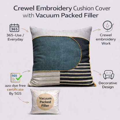 Modern Textured Cotton Cushion Cover with Insert | Handmade Striped Patchwork Throw Pillow | Grey & Charcoal Decorative Pillow