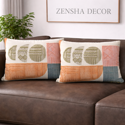 Boho Embroidered Cotton Lumbar Cushion Cover with Insert – 14x20 Inch Decorative Throw Pillow