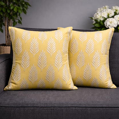Cotton Embroidered Cushion Cover with Insert – Leaf Pattern Decorative Throw Pillow for Sofa, Bed & Living Room | 16 x 16 Inch
