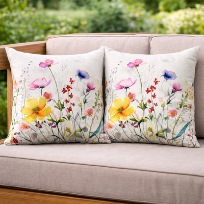 Floral Printed Cotton Cushion Cover with Polyester Filled Insert (16x16 Inch)– Decorative Sofa Throw Pillow for Living Room & Bedroom