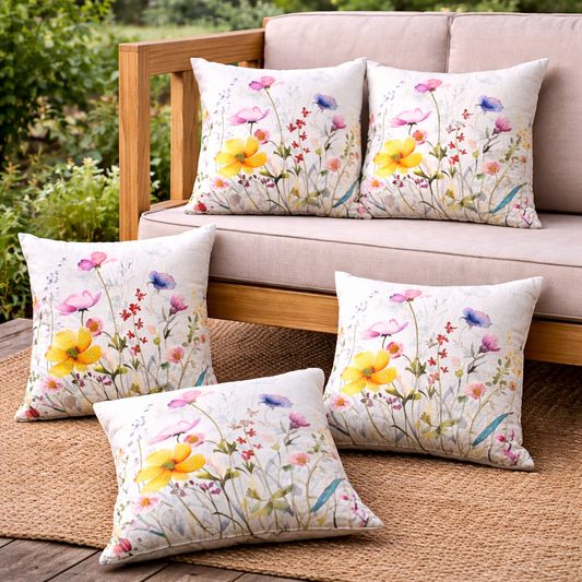 Floral Printed Cotton Cushion Cover with Polyester Filled Insert (16x16 Inch)– Decorative Sofa Throw Pillow for Living Room & Bedroom