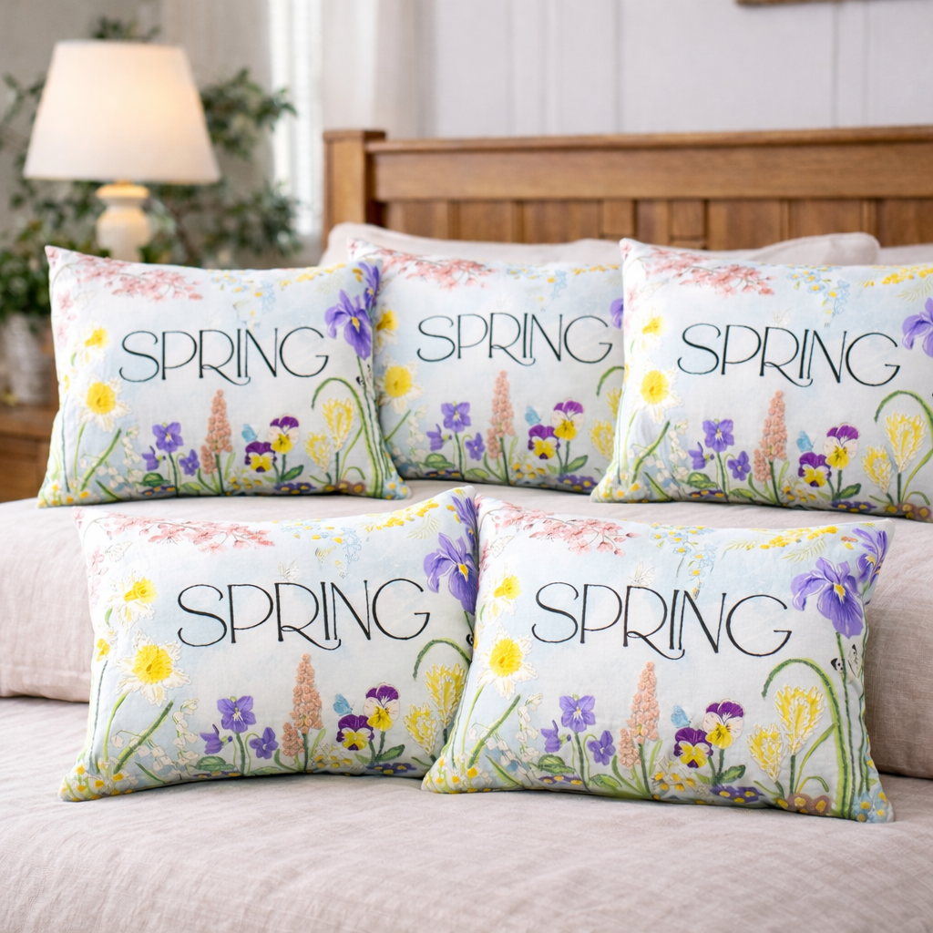 Spring Floral Cotton Cushion with Polyester Filler | Soft Decorative Throw Pillow for Living Room & Bedroom