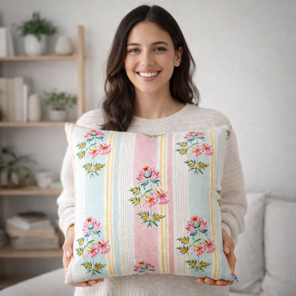 Premium Floral Cotton Cushion Cover Set with Polyester Filler Inserts – 14x14 Inch Decorative Cushions