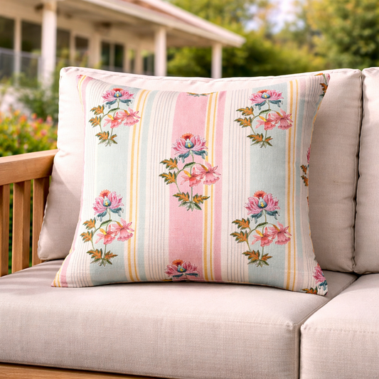 Cotton Printed Cushion Cover with Insert – Floral Striped Decorative Throw Pillow for Sofa, Bed & Living Room (Pack of 1, 2 & 5)