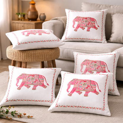 Pink Embroidered Elephant Cushion Cover with Insert – Decorative Throw Pillow for Sofa, Bed & Living Room (Copy)