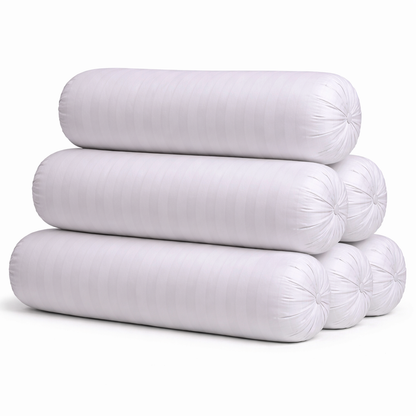 Set of 5 White Striped Bolster Pillows (9x24 inch) – Premium Polyester Filling | Full Bed Support & Luxury Styling