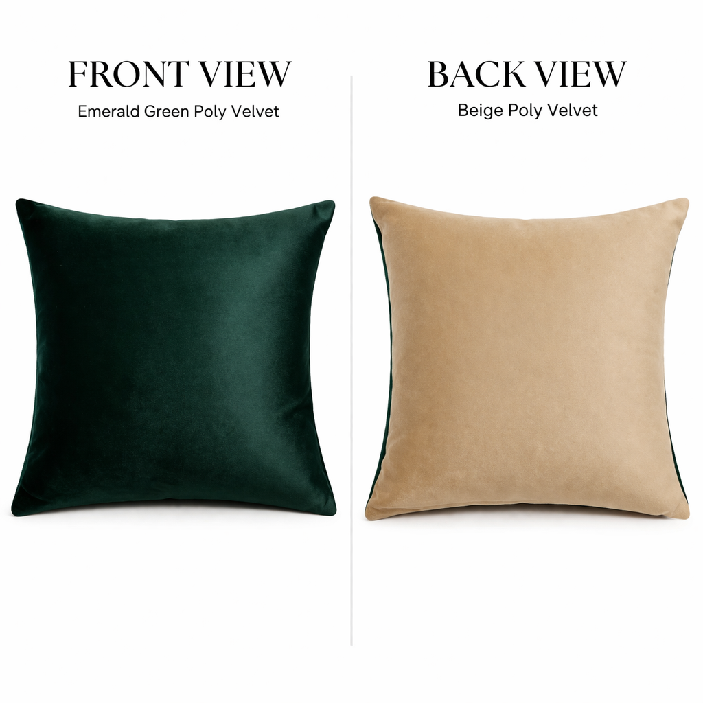 Premium Green Poly Velvet Cushion Cover Set with Polyester Filler Insert