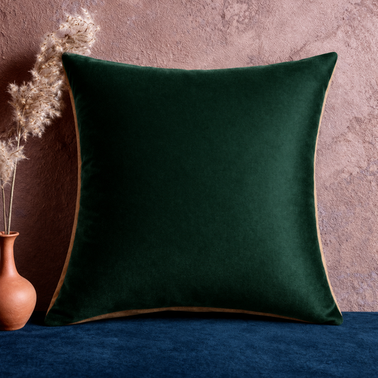 Premium Green Poly Velvet Cushion Cover Set with Polyester Filler Insert