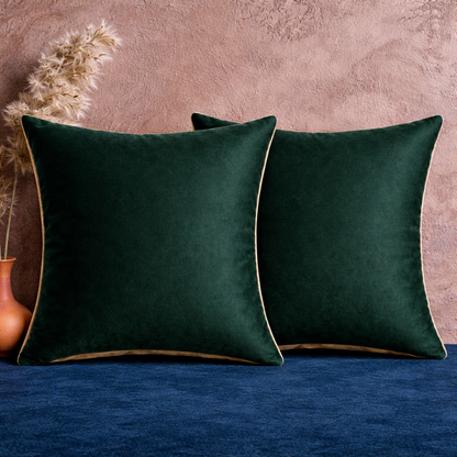 Premium Green Poly Velvet Cushion Cover Set with Polyester Filler Insert