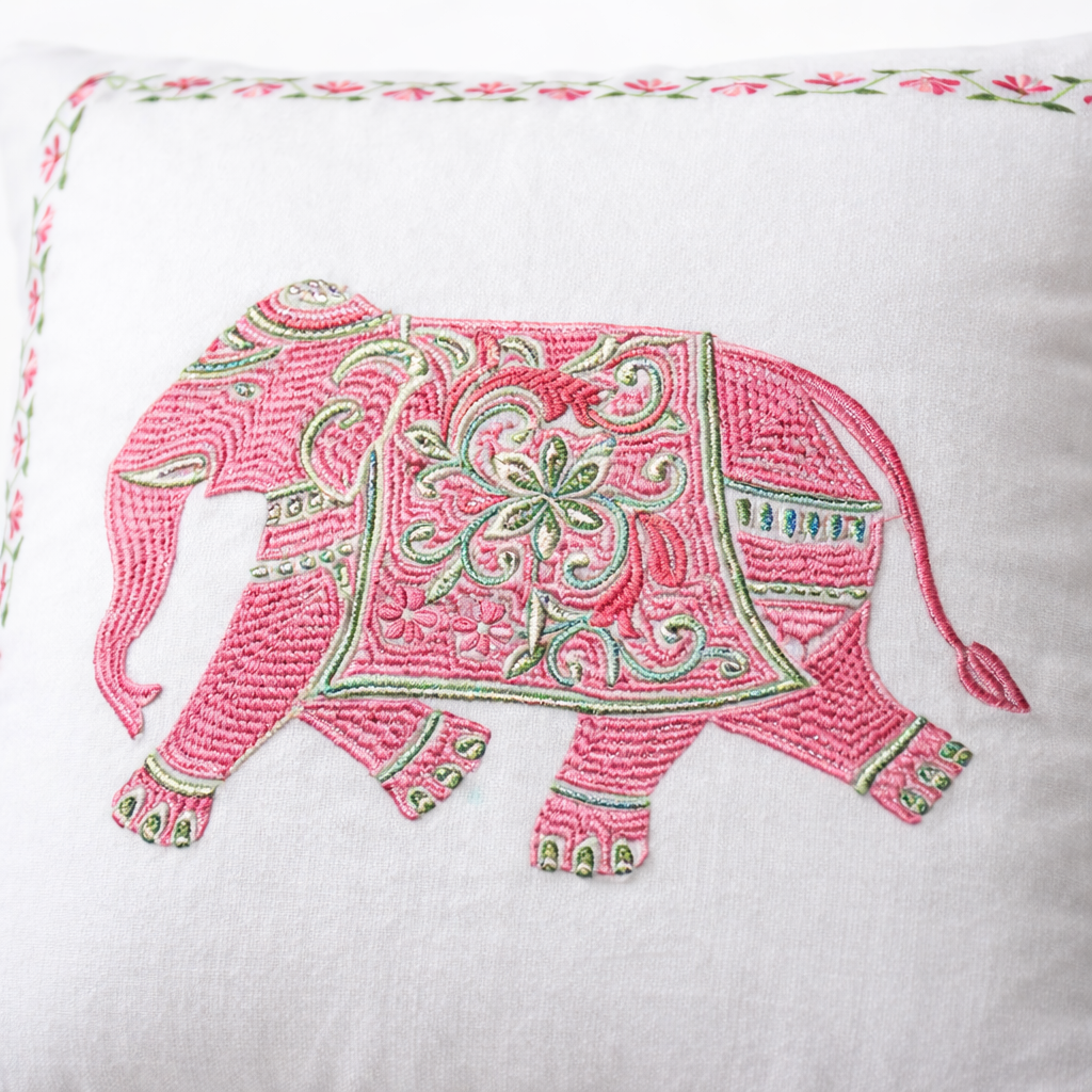 Pink Embroidered Elephant Cushion Cover with Insert – Decorative Throw Pillow for Sofa, Bed & Living Room (Copy)
