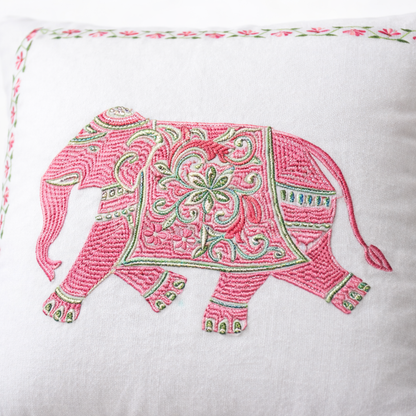 Pink Embroidered Elephant Cushion Cover with Insert – Decorative Throw Pillow for Sofa, Bed & Living Room (Copy)