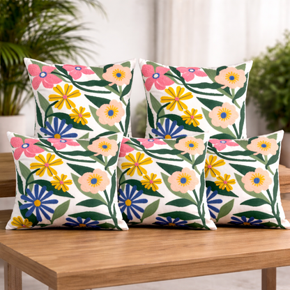 Handcrafted Floral Tufted Cotton Cushion Cover Set With Filler Insert (16x16 Inch) – Soft Decorative Pillow Covers for Sofa & Living Room