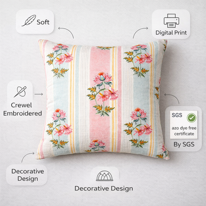 Premium Floral Cotton Cushion Cover Set with Polyester Filler Inserts – 14x14 Inch Decorative Cushions