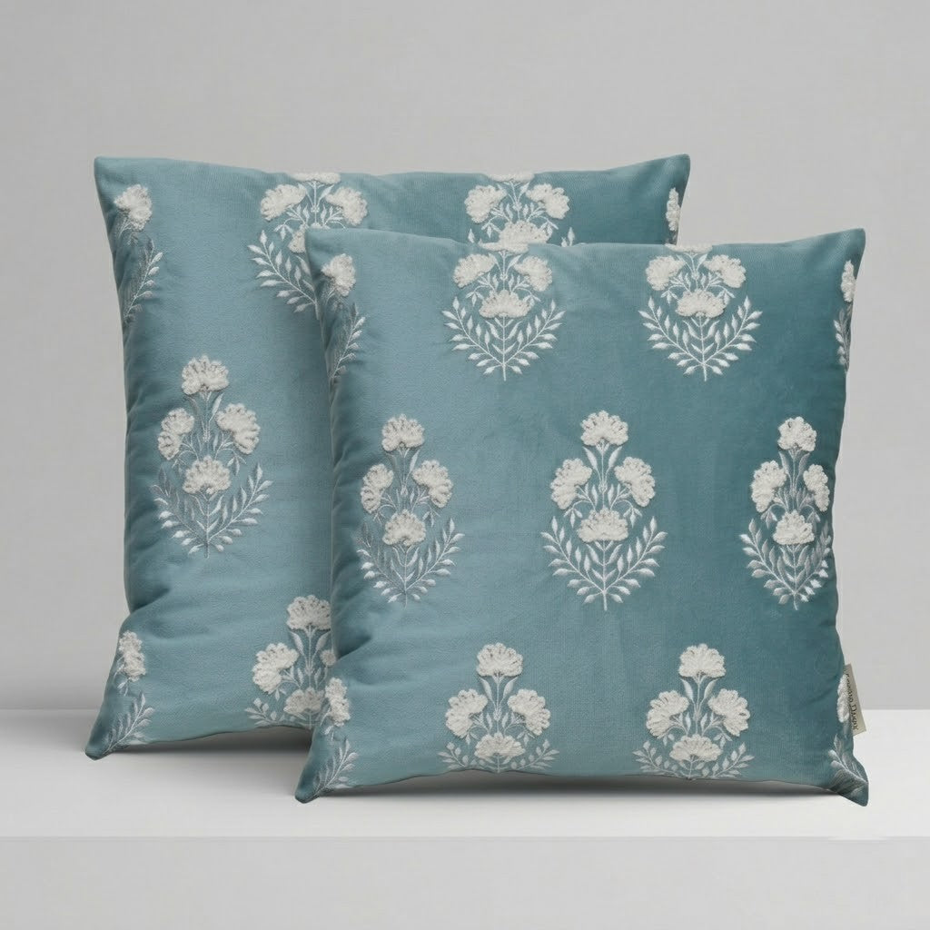 Premium Polyester Cushion Cover with Insert – Blue Floral Printed Decorative Throw Pillow for Sofa, Living Room & Bedroom