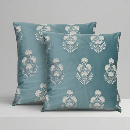 Premium Polyester Cushion Cover with Insert – Blue Floral Printed Decorative Throw Pillow for Sofa, Living Room & Bedroom