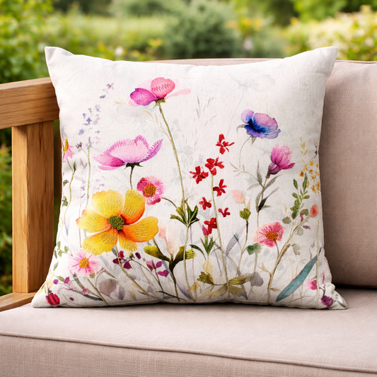 Floral Printed Cotton Cushion Cover with Polyester Filled Insert (16x16 Inch)– Decorative Sofa Throw Pillow for Living Room & Bedroom