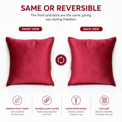 Premium Red Poly Velvet Cushion Cover with Polyester Filler Insert (16X16 Inch)– Soft Decorative Sofa Cushion