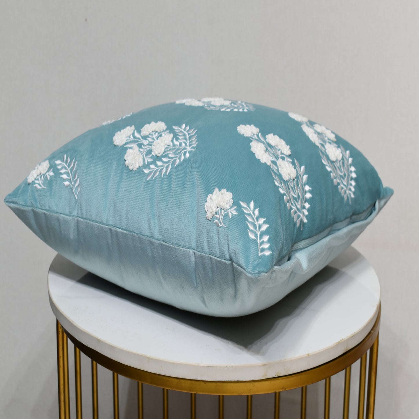 Premium Polyester Cushion Cover with Insert – Blue Floral Printed Decorative Throw Pillow for Sofa, Living Room & Bedroom