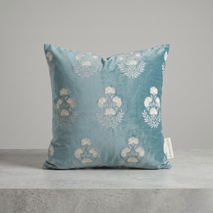 Premium Polyester Cushion Cover with Insert – Blue Floral Printed Decorative Throw Pillow for Sofa, Living Room & Bedroom