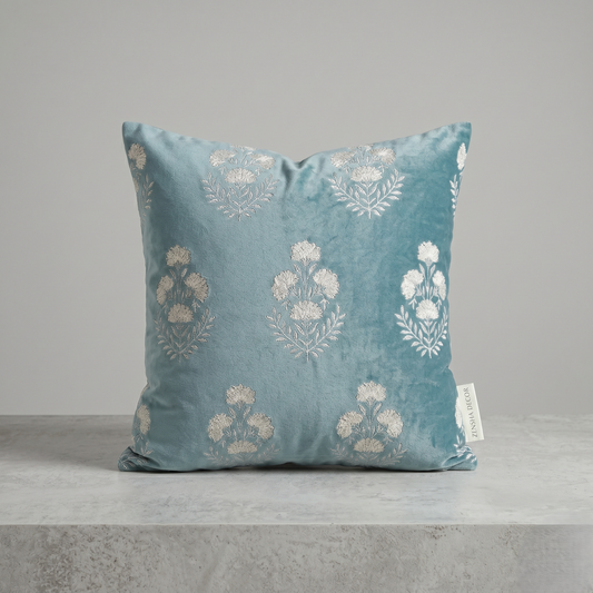 Premium Polyester Cushion Cover with Insert – Blue Floral Printed Decorative Throw Pillow for Sofa, Living Room & Bedroom