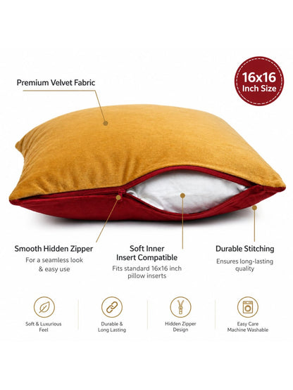 Mustard Yellow Poly Velvet Cushion Cover with Insert – Luxury Soft Throw Pillows for Couch & Living Room