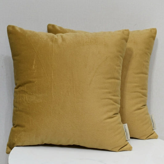 Mustard Yellow Poly Velvet Cushion Cover with Insert – Luxury Soft Throw Pillows for Couch & Living Room