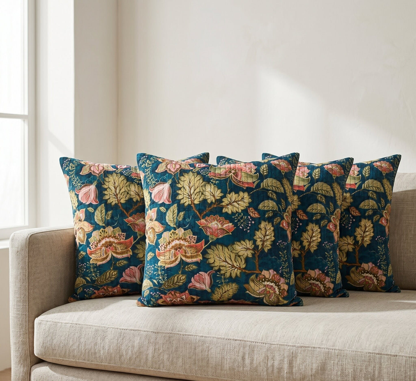 Luxury Floral Printed Polyester Cushion Cover with Cushion Insert –Midnight Green Decorative Sofa Pillow | Soft & Durable Home Décor Cushion