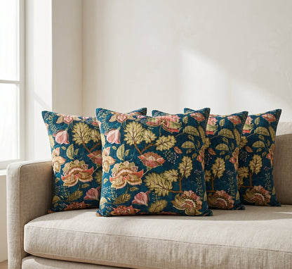 Luxury Floral Printed Polyester Cushion Cover with Cushion Insert –Midnight Green Decorative Sofa Pillow | Soft & Durable Home Décor Cushion