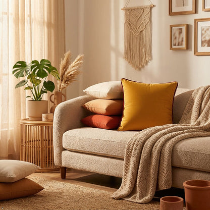 Mustard Yellow Poly Velvet Cushion Cover with Insert – Luxury Soft Throw Pillows for Couch & Living Room