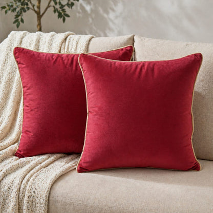 Premium Red Poly Velvet Cushion Cover with Polyester Filler Insert (16X16 Inch)– Soft Decorative Sofa Cushion