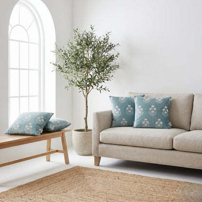 Premium Polyester Cushion Cover with Insert – Blue Floral Printed Decorative Throw Pillow for Sofa, Living Room & Bedroom