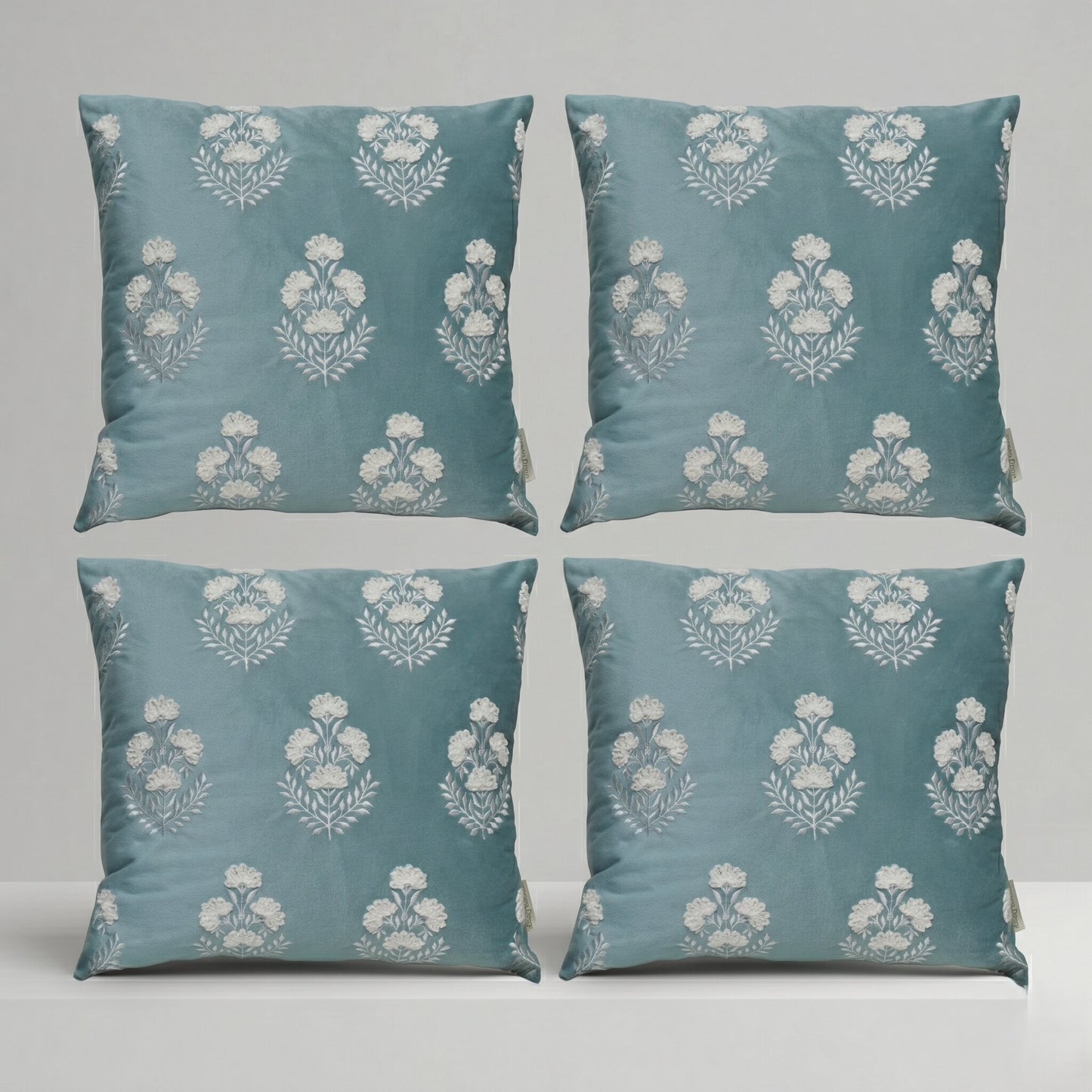 Premium Polyester Cushion Cover with Insert – Blue Floral Printed Decorative Throw Pillow for Sofa, Living Room & Bedroom