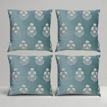Premium Polyester Cushion Cover with Insert – Blue Floral Printed Decorative Throw Pillow for Sofa, Living Room & Bedroom