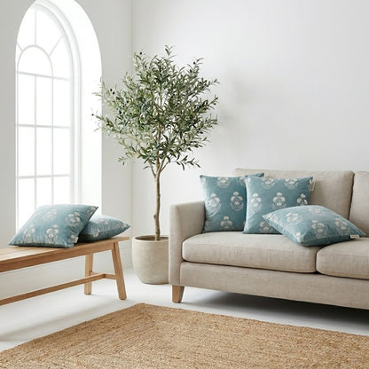 Premium Polyester Cushion Cover with Insert – Blue Floral Printed Decorative Throw Pillow for Sofa, Living Room & Bedroom