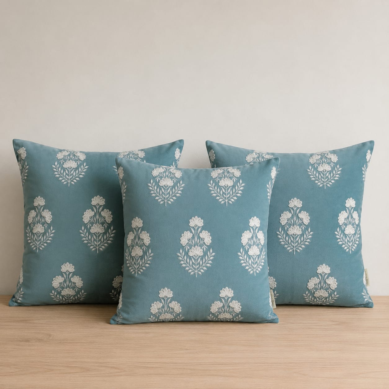 Premium Polyester Cushion Cover with Insert – Blue Floral Printed Decorative Throw Pillow for Sofa, Living Room & Bedroom