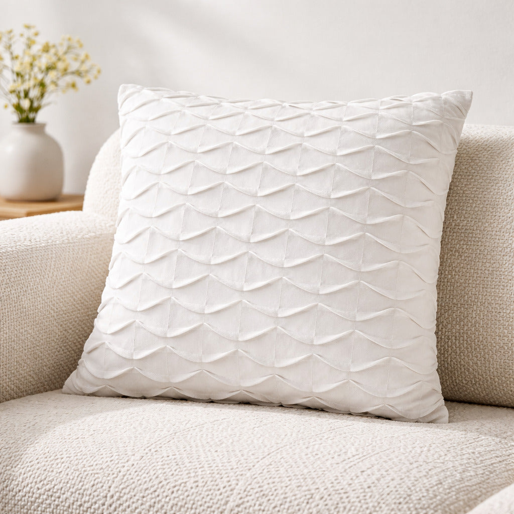 White Microfiber Velvet Cushion Cover with Filler Insert – 18x18 Inch Decorative Throw Pillow