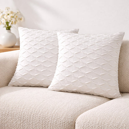 White Microfiber Velvet Cushion Cover with Filler Insert – 18x18 Inch Decorative Throw Pillow