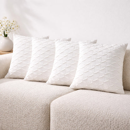 White Microfiber Velvet Cushion Cover with Filler Insert – 18x18 Inch Decorative Throw Pillow