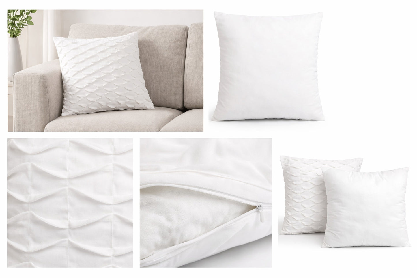 White Microfiber Velvet Cushion Cover with Filler Insert – 18x18 Inch Decorative Throw Pillow
