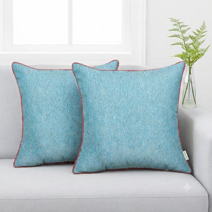 Velvet Cushion Cover with Red Pom Pom Trim – Soft Polyester Decorative Pillow Cover