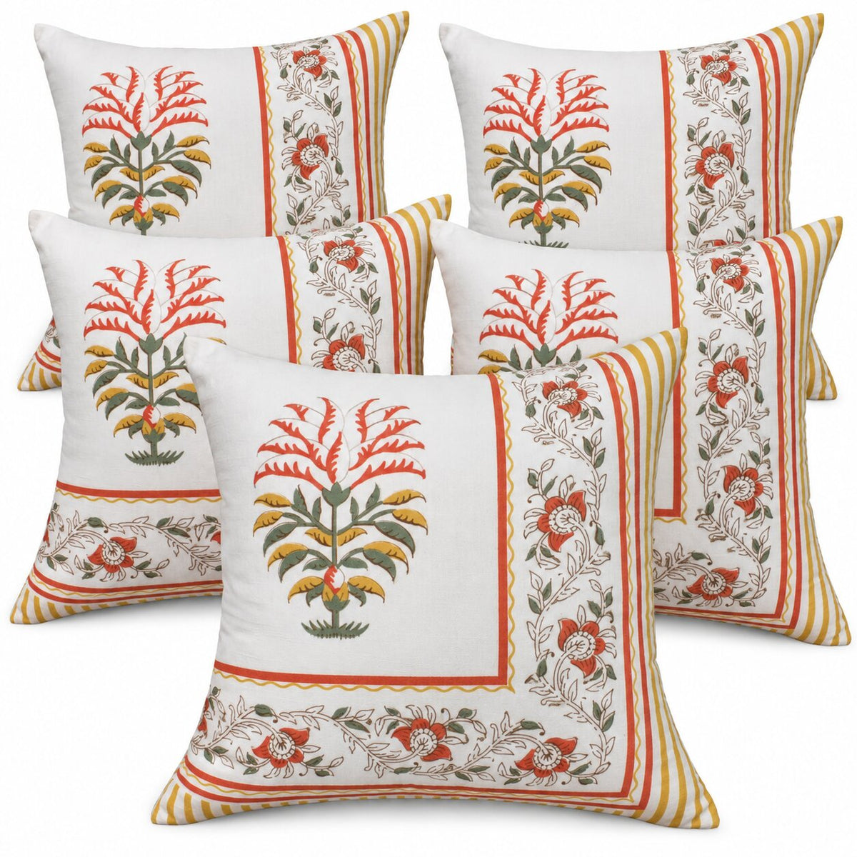 ZENSHA DECOR Cotton Slub Printed Cushion Cover 18 x 18 Inch | Multicolour Vintage Floral Throw Pillow Cover for Sofa, Couch & Bed