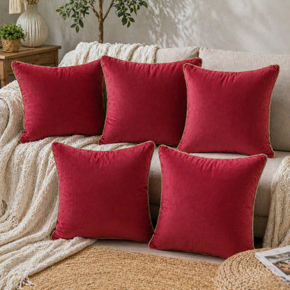 Premium Red Poly Velvet Cushion Cover with Polyester Filler Insert (16X16 Inch)– Soft Decorative Sofa Cushion