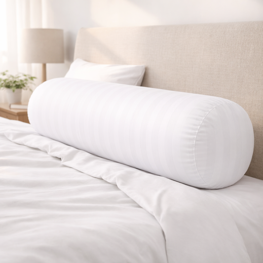 White Striped Bolster Pillow 9x20 Inch Set of 1 – Soft Polyester Cylindrical Roll Cushion for Neck & Back Support, Long Round Pillow for Bed & Sofack & Back Support, Long Round Pillows for Bed & Sofa