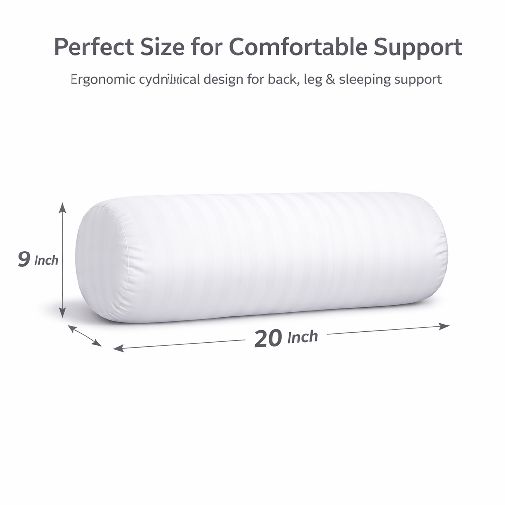 White Striped Bolster Pillow 9x20 Inch Set of 1 – Soft Polyester Cylindrical Roll Cushion for Neck & Back Support, Long Round Pillow for Bed & Sofack & Back Support, Long Round Pillows for Bed & Sofa