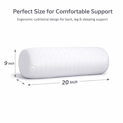 Set of 2 Micro Polyester Fiber Filled Bolster Pillows( 9" Round x 20" Length) | Long Cylindrical Bed Cushions for Body, Neck & Back Support