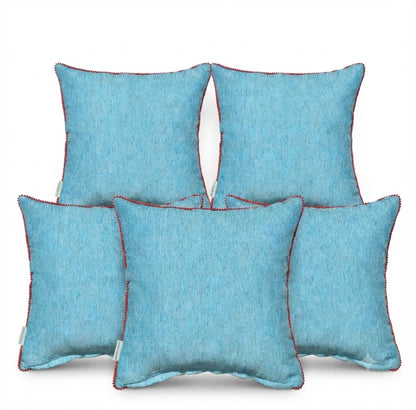 Velvet Cushion Cover with Red Pom Pom Trim – Soft Polyester Decorative Pillow Cover