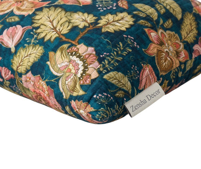 Luxury Floral Printed Polyester Cushion Cover with Cushion Insert –Midnight Green Decorative Sofa Pillow | Soft & Durable Home Décor Cushion