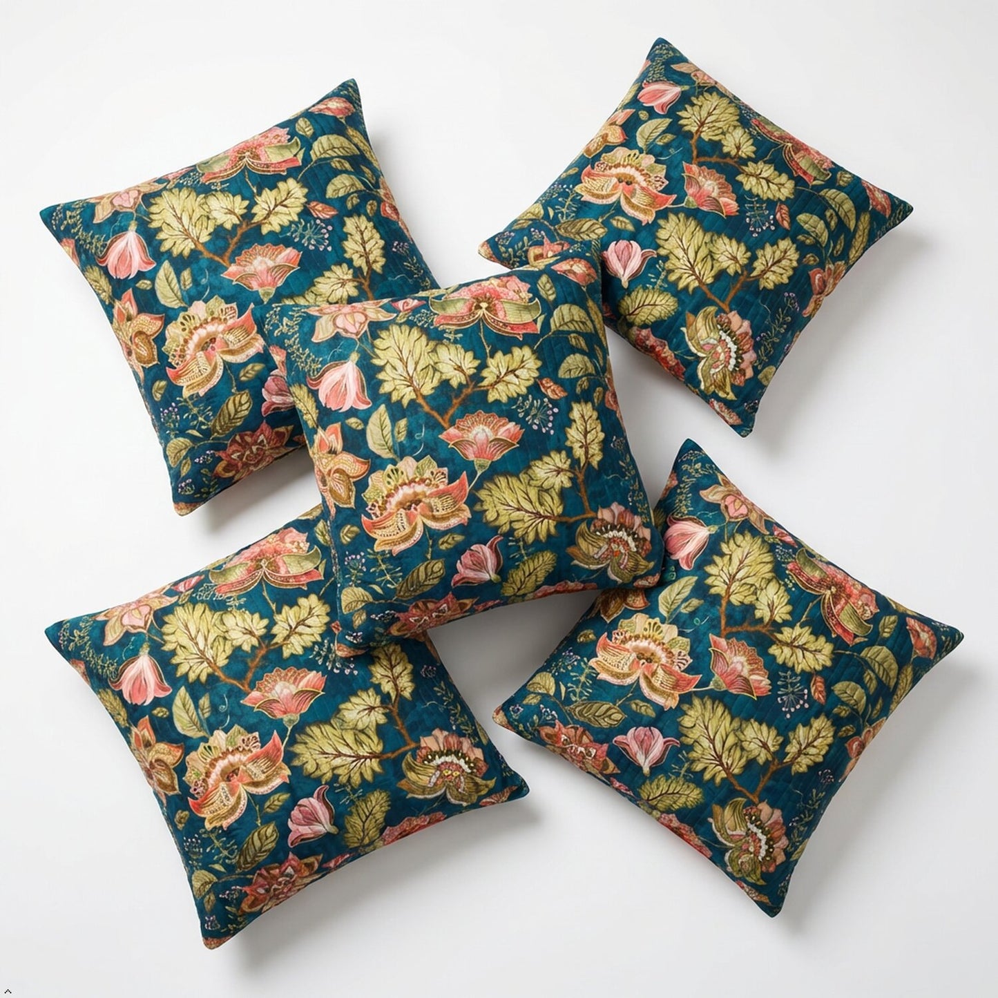 Luxury Floral Printed Polyester Cushion Cover with Cushion Insert –Midnight Green Decorative Sofa Pillow | Soft & Durable Home Décor Cushion